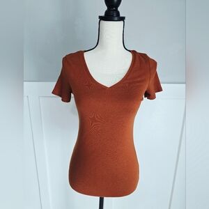 A New Day Women’s Rust V-Neck Short Sleeve Top Sz Xs